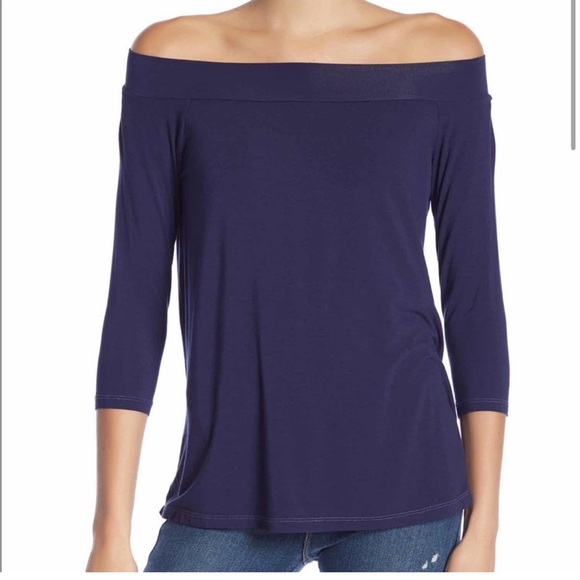 Michael Stars Dark Navy Off-Shoulder Tee – One Size - Picture 1 of 7